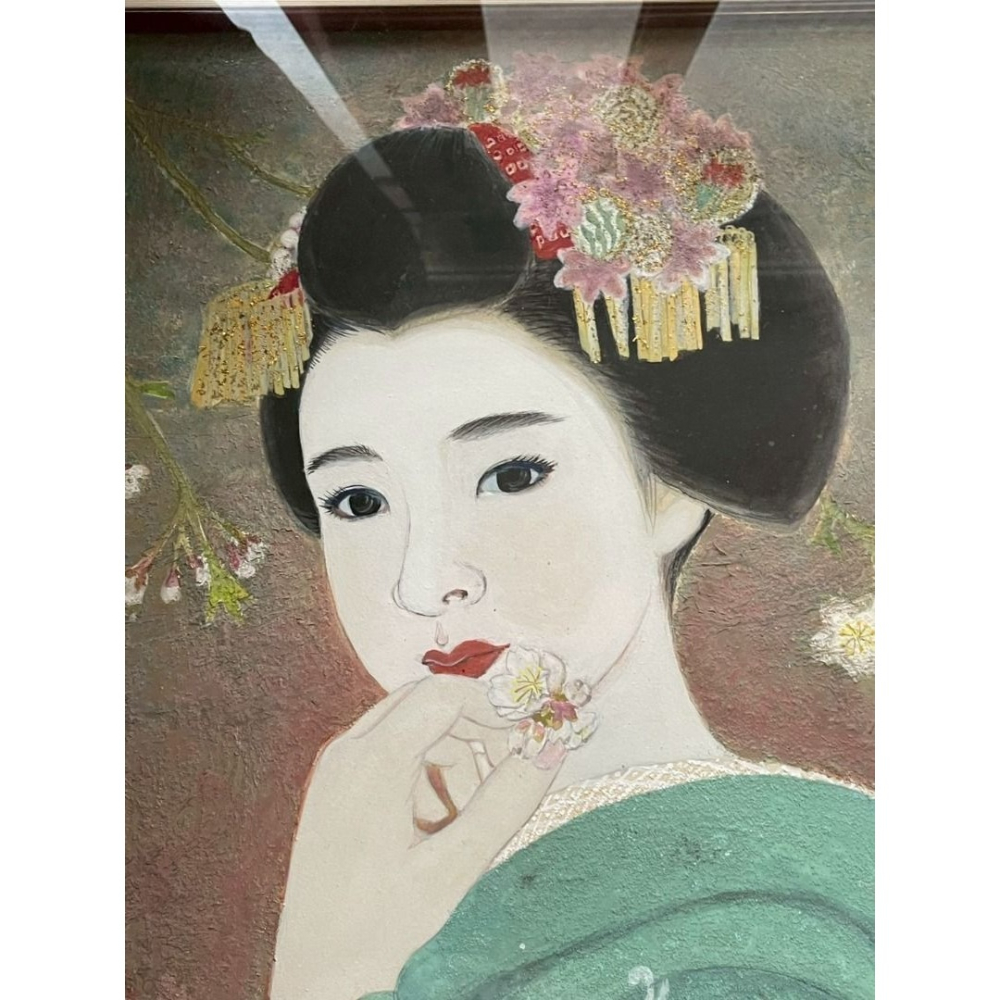 日本昭和レトロ 諦子 舞妓 手繪岩彩畫 藝妓 着物京都-細節圖5