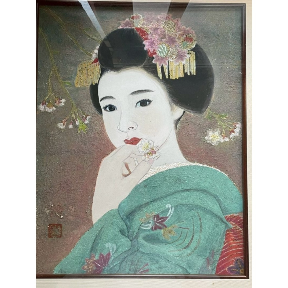 日本昭和レトロ 諦子 舞妓 手繪岩彩畫 藝妓 着物京都-細節圖7