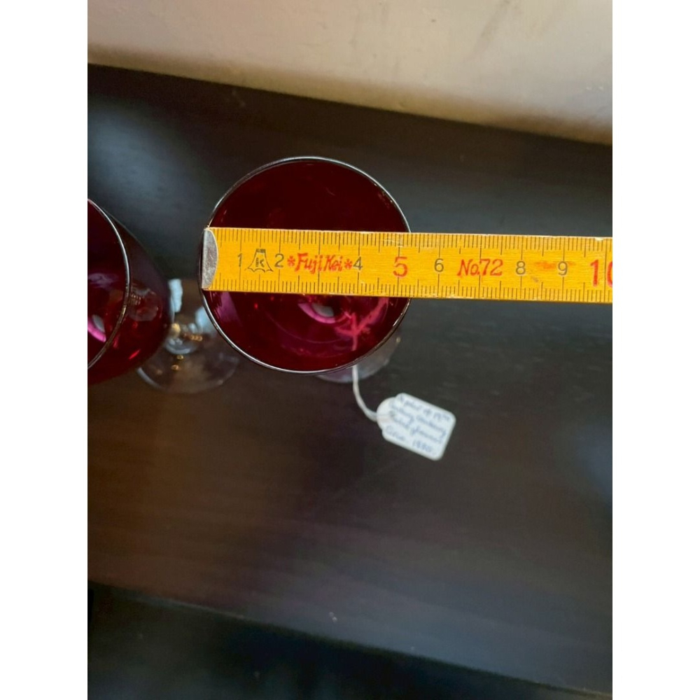 老英國 19世紀 維多利亞時期 手工製 蔓越莓色 葡萄酒杯 紅酒 洋酒 (古董建議自取)-細節圖5
