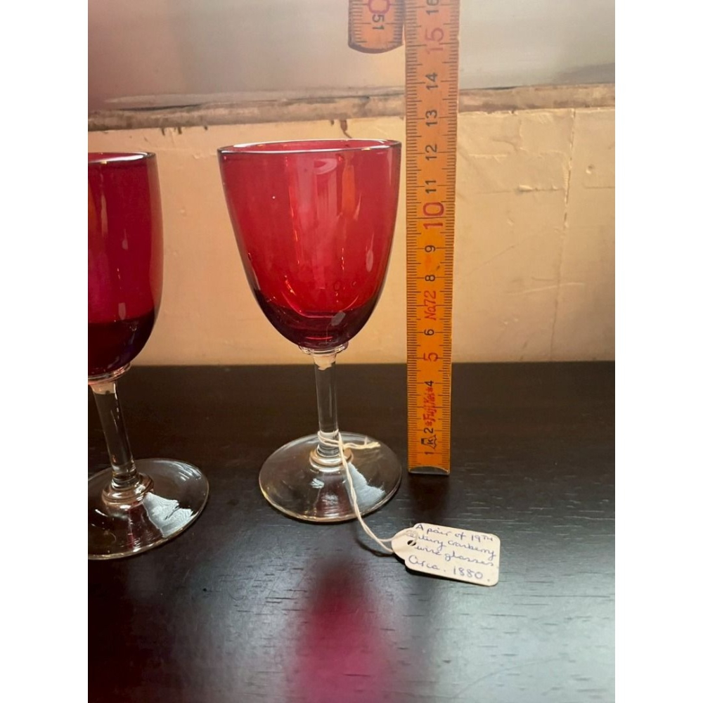 老英國 19世紀 維多利亞時期 手工製 蔓越莓色 葡萄酒杯 紅酒 洋酒 (古董建議自取)-細節圖6