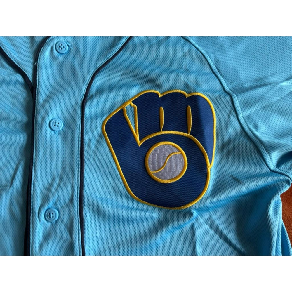 全新MLB密爾瓦基釀酒人Milwaukee Brewers復古棒球球衣 SZ M-細節圖3