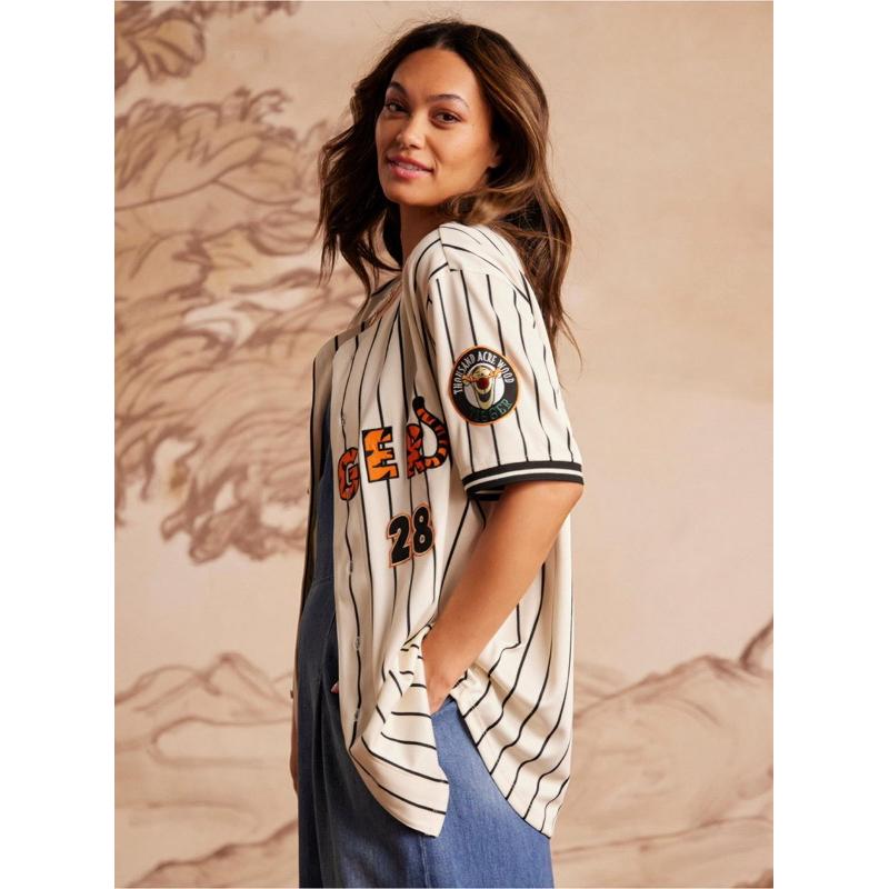 【F1】全新小熊維尼迪士尼Disney Winnie the Pooh Tigger條紋棒球衣BoxLunch SZ L-細節圖2