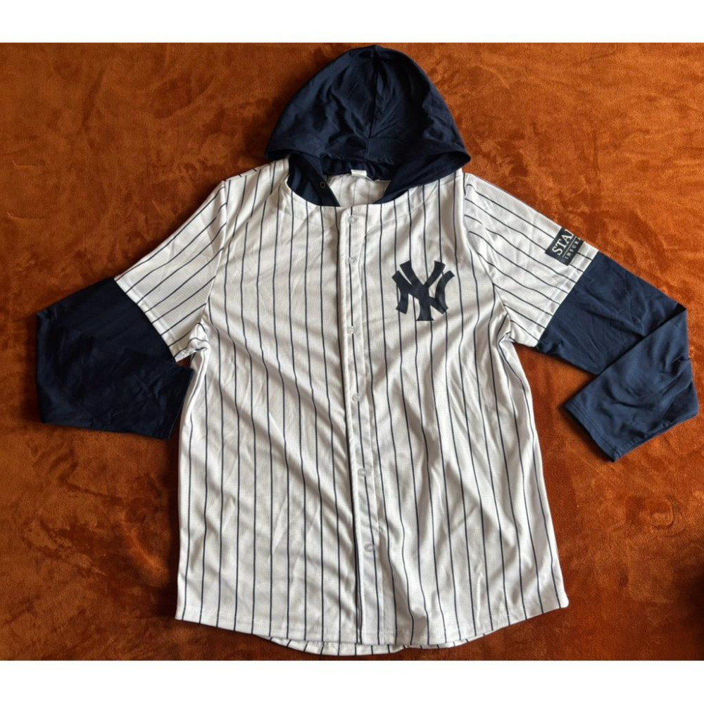 全新MLB紐約洋基NY Yankees直條紋假兩件球衣 SZ XL-細節圖2