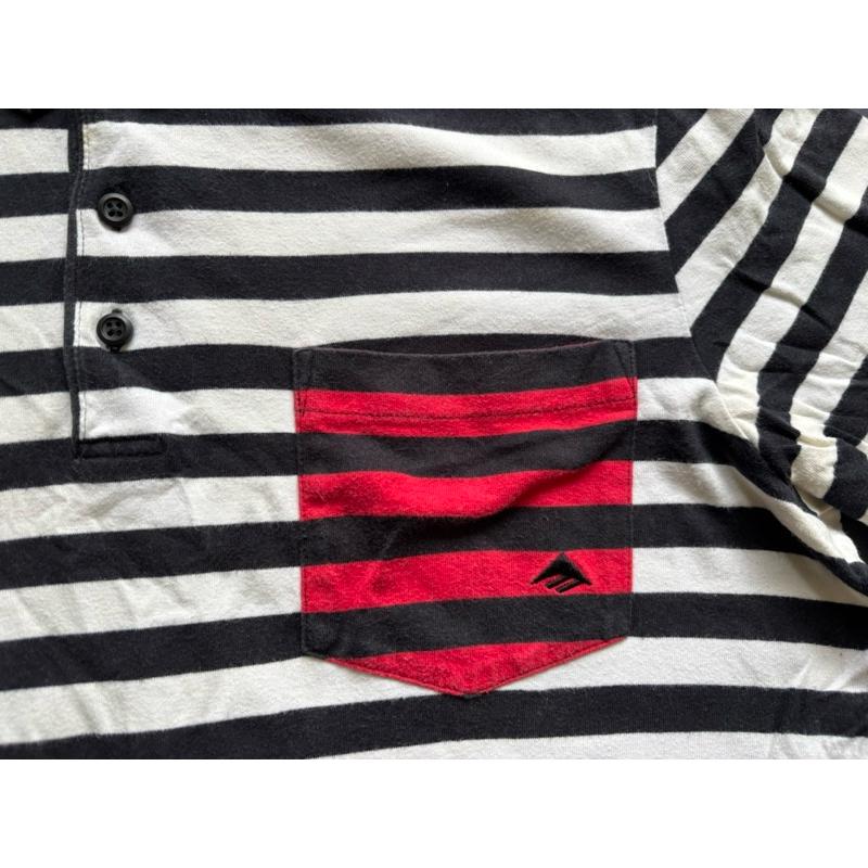 【B3】二手古著Vintage滑板大牌Emerica橫條紋Polo衫 SZ M-細節圖2