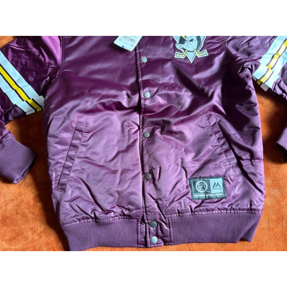 全新Majestic NHL Anaheim Ducks安納罕巨鴨Elwood Satin棒球外套 SZ M-細節圖2