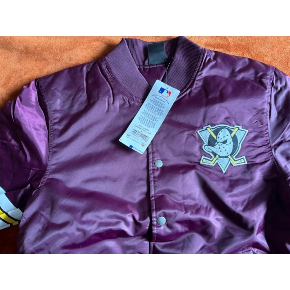 全新Majestic NHL Anaheim Ducks安納罕巨鴨Elwood Satin棒球外套 SZ M-細節圖3