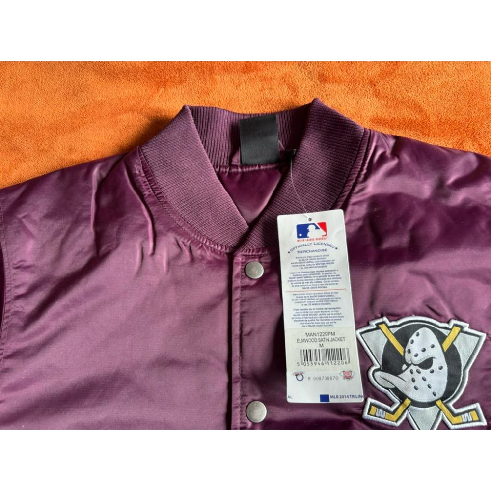 全新Majestic NHL Anaheim Ducks安納罕巨鴨Elwood Satin棒球外套 SZ M-細節圖4