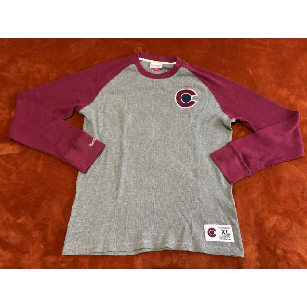 全新Mitchell & Ness MLB芝加哥小熊Chicago Cubs斜袖棒球長T SZ XL-細節圖2
