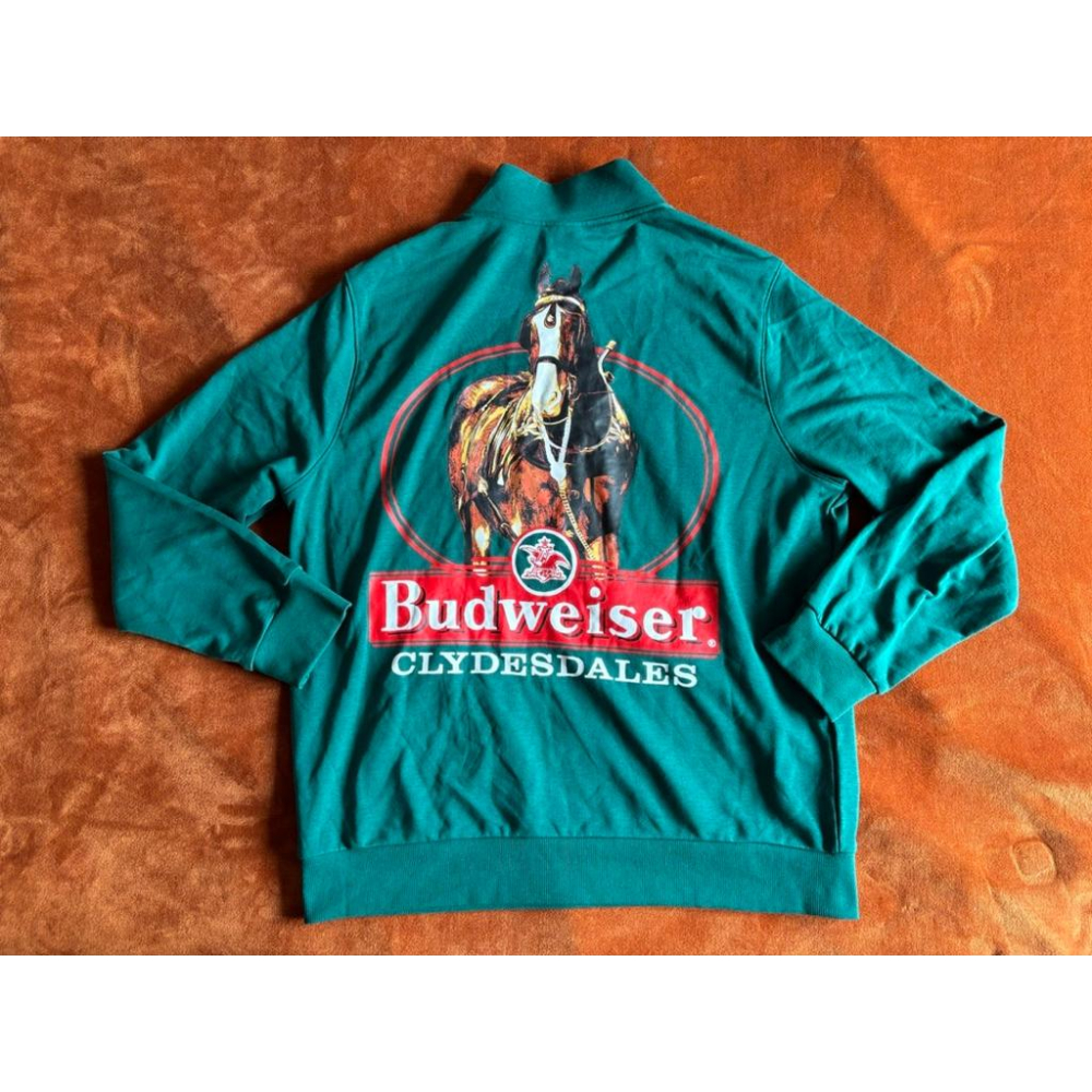 全新百威啤酒拉鏈大學T Budweiser Clydesdales Sweater SZ L-細節圖9