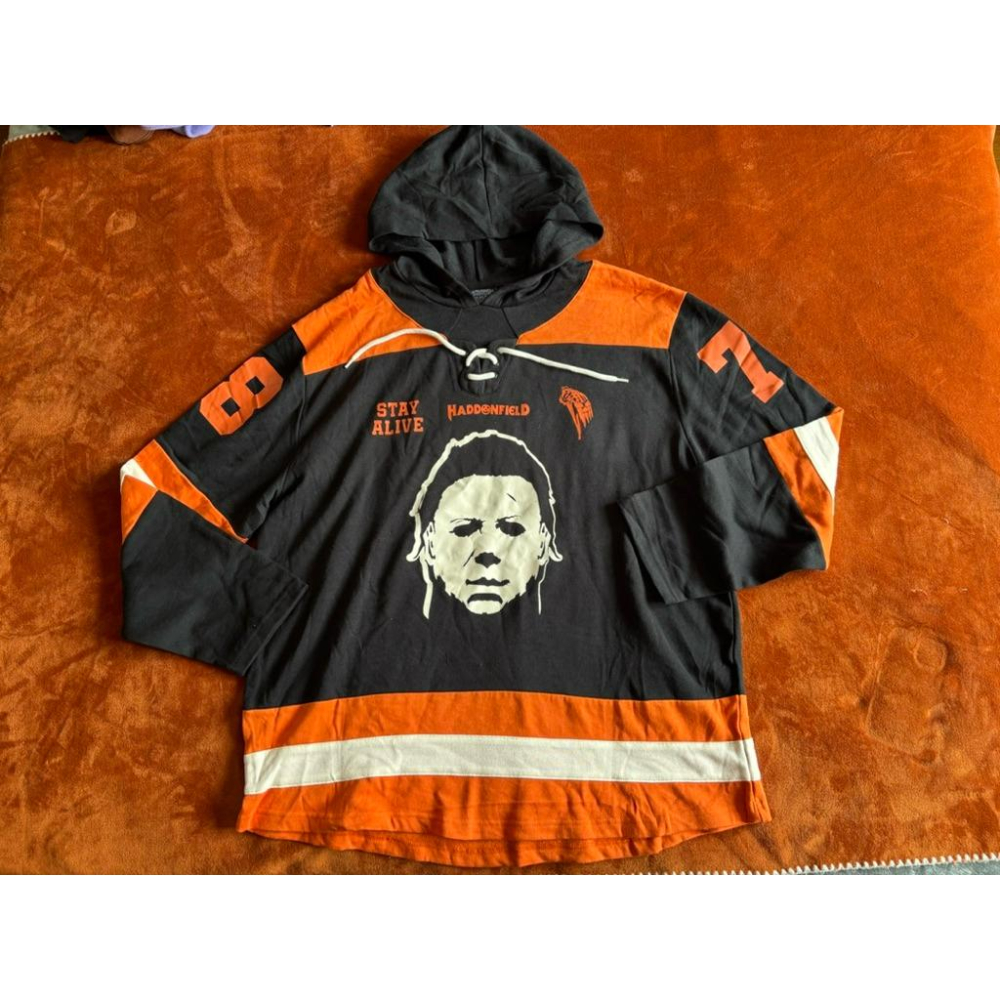全新Michael Myers Haddonfield Hockey Hoodie Halloween帽T SZ L-細節圖4