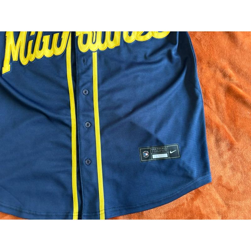【K3】二手Nike密爾瓦基釀酒人Milwaukee Brewers復古球衣Yelich SZ M-細節圖2