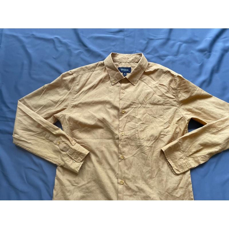 【P4】二手滑板大牌Brixton薄土黃色素面襯衫 SZ M-細節圖2