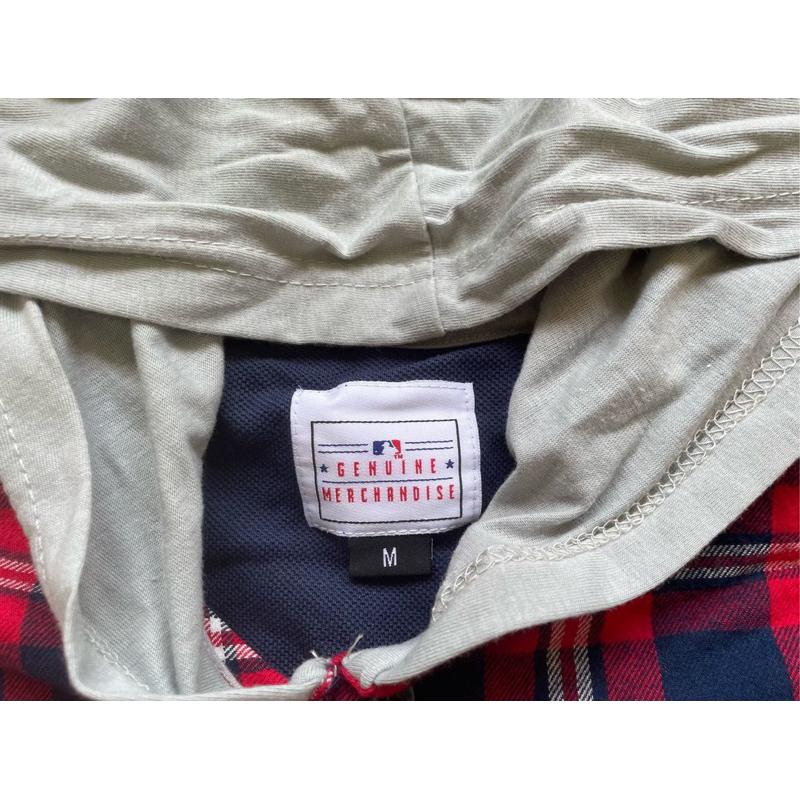 【L1】全新官方出品波士頓紅襪Boston Red Sox連帽格子襯衫SZ M-細節圖3