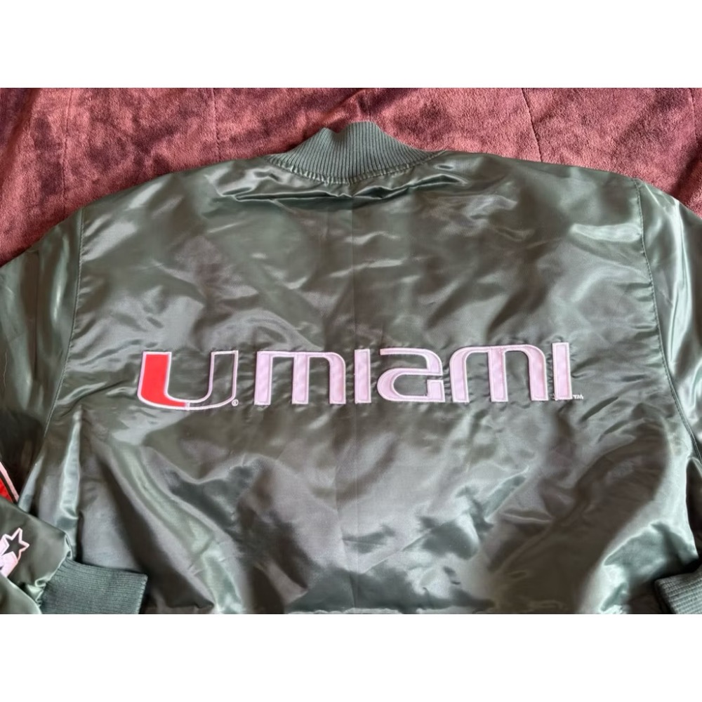 全新Starter NCAA MIAMI HURRICANE Satin棒球外套 SZ L-細節圖5