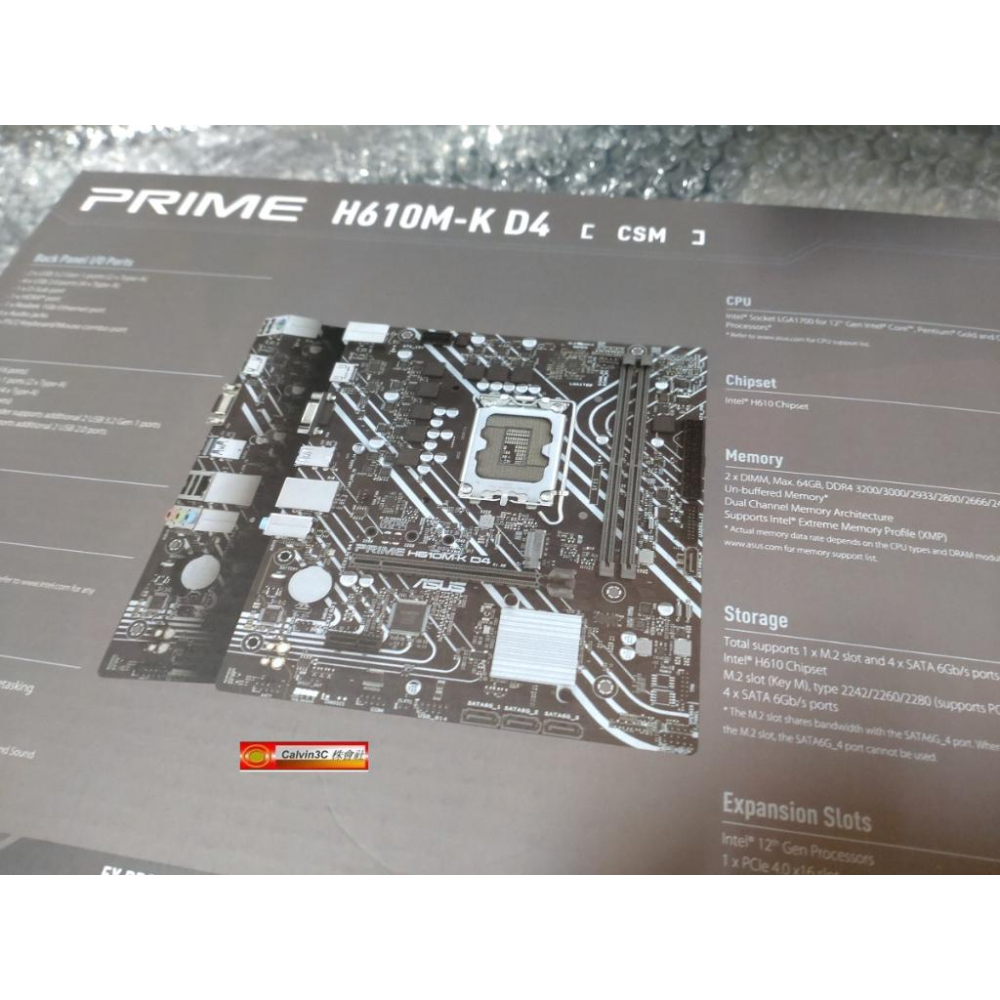 新品 華碩 PRIME H610M-K D4-CSM 1700腳位 Intel H610 SATA3 DDR4 M.2-細節圖4
