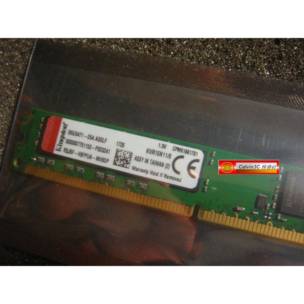 金士頓 Kingston DDR3 1600 8G PC3-12800 8GB KVR16N11/8 雙面顆粒 終身保固-細節圖2
