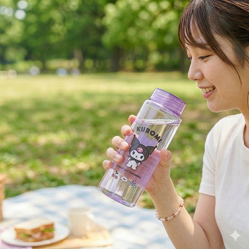 日本三麗鷗 透明水壺 庫洛米 大耳狗 日本正版三麗鷗水壺450ML-細節圖2