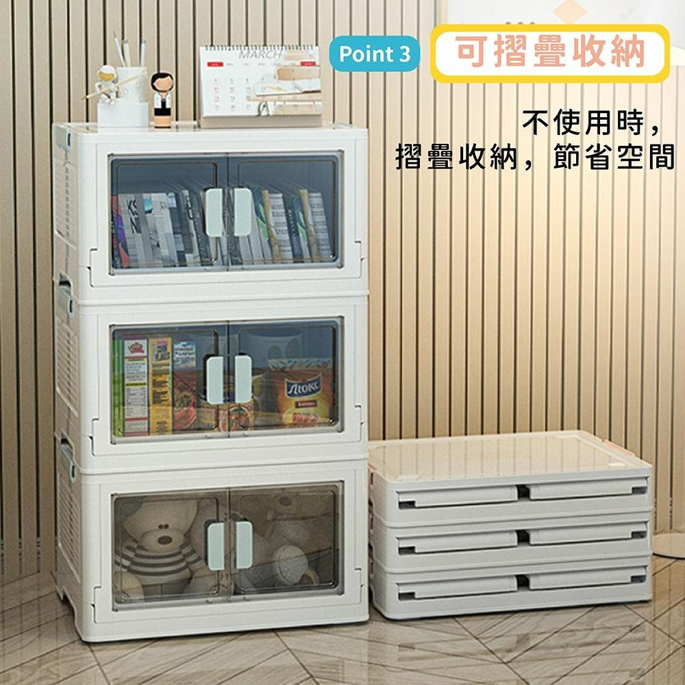 [台灣現貨 快速出貨]雙開門折疊收納箱 收納箱 摺疊收納箱 衣物收納箱 收納箱大容量 北歐風 透明收納箱 玩具收納箱-細節圖4