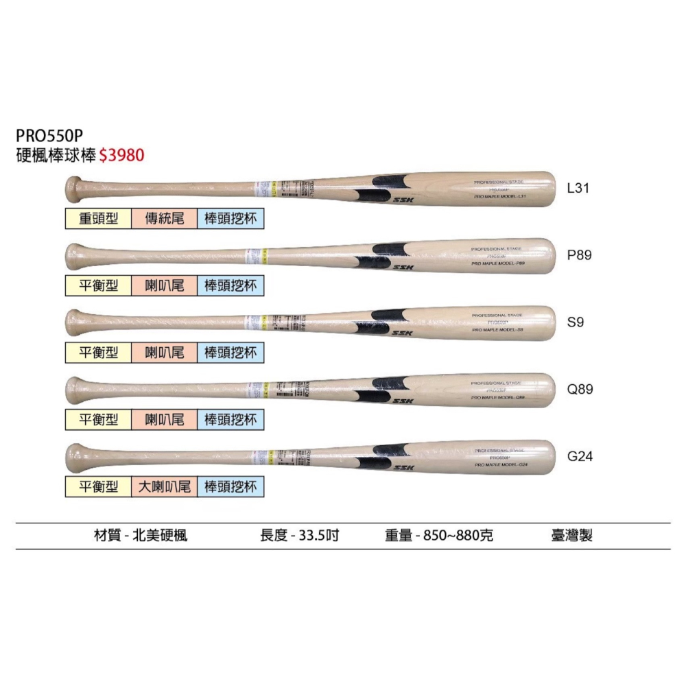 《棒壘用品優惠出清》SSK 職業用北美硬式楓木棒球球棒 PRO550P-細節圖4