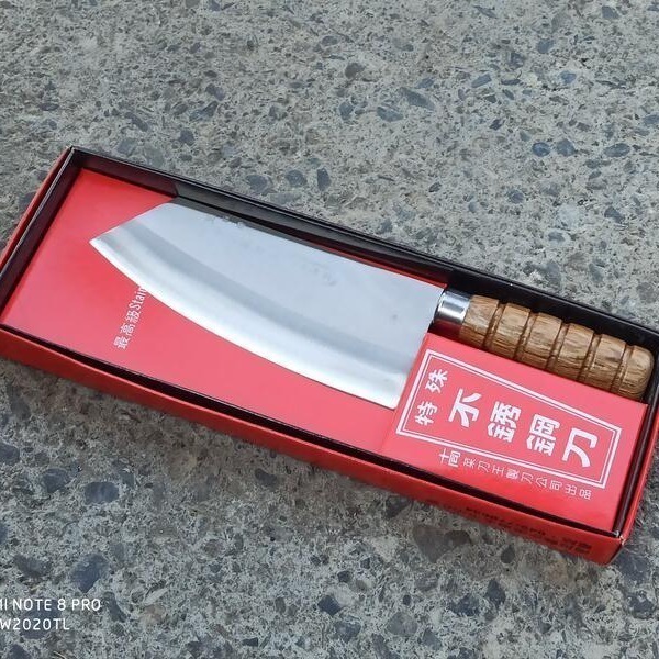 05 一支尖木片刀 正日本白鐵不繡鋼三合鋼頂級v銀九層木柄尖片刀尖肉桂刀薄刃包丁中藥刀水里菜刀王真心推薦台灣公司製造-細節圖7