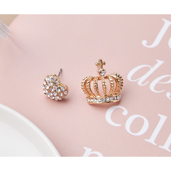 台灣現貨 韓國 熱銷 耳環 愛之冠冕 愛心 皇冠 水鑽 鋼耳環 簡約 小花 小巧 甜美 百搭 耳環 耳針 耳釘 耳飾-細節圖3