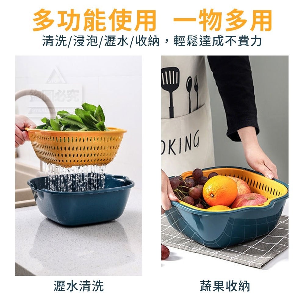 蔬果洗菜瀝水籃3件組 洗菜籃 洗菜盆 水果籃 收納籃 水果盆 瀝水盆 濾水籃 蔬果盆 廚房收納 洗蔬果 洗菜 洗抹布-細節圖2