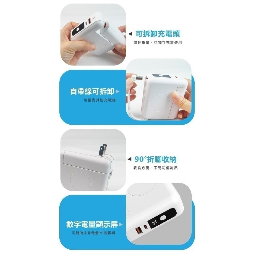 【加磁吸充電線】MCK SPB001 自帶線 多功能 無線充電 行動電源 10000mah 充電器 白色 議會-細節圖7