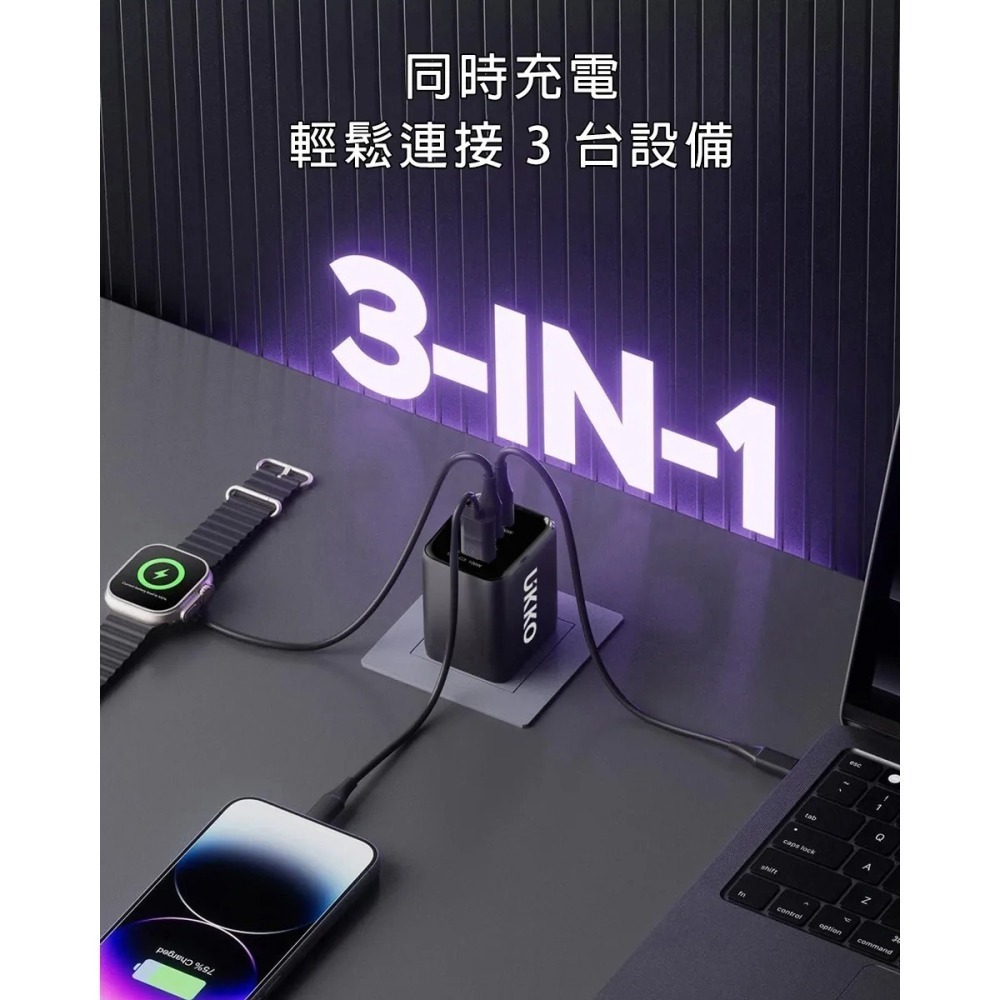 [ 加贈原廠快充線 ] UKKO 100W IV GaN 氮化鎵 3孔 TypeC 急充器 迷你 充電器-細節圖5