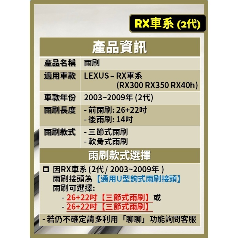 【CPF 矽膠雨刷】LEXUS RX系列 2代 2003~2009年 26+22吋 【三節式雨刷 軟骨式雨刷】服貼-細節圖2