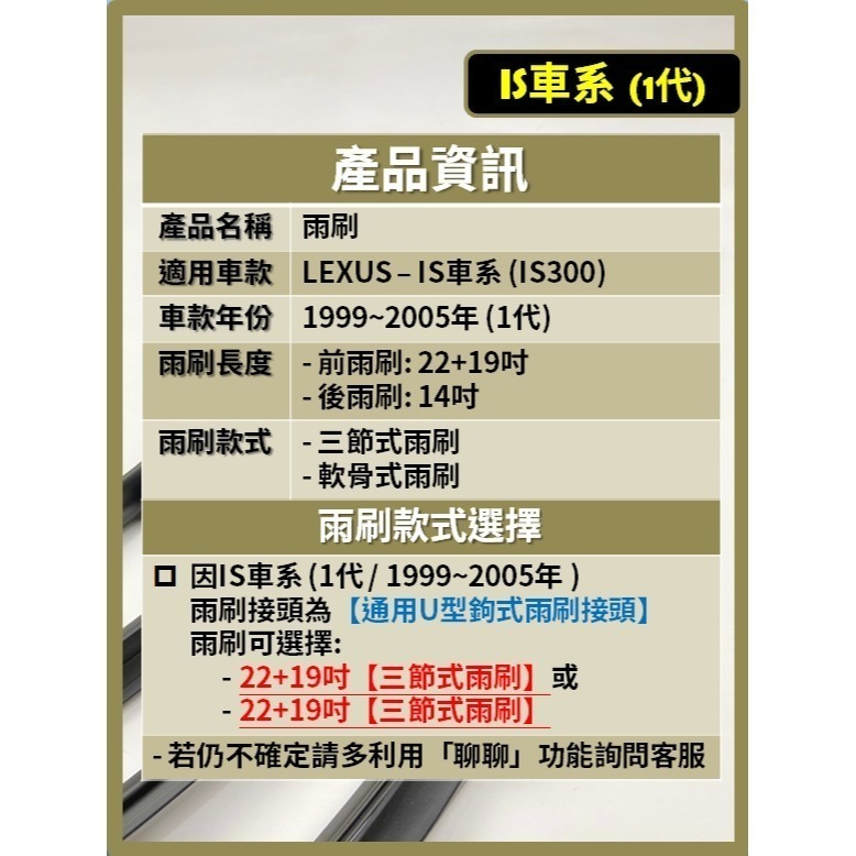 【CPF 矽膠雨刷】LEXUS IS車系 1代 1999~2005年 22+19吋 IS300 【三節式 軟骨式雨刷】-細節圖2