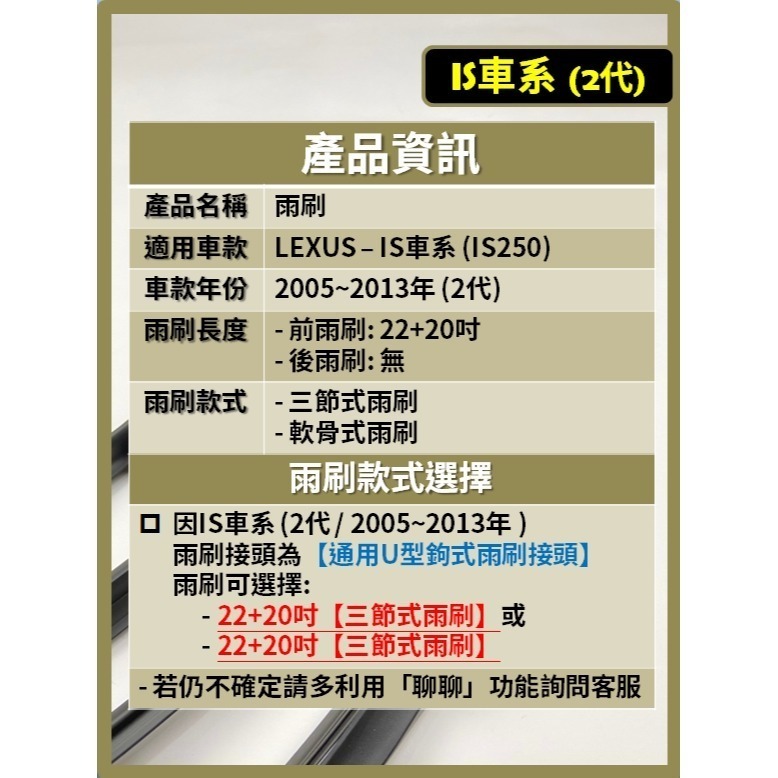 【CPF 矽膠雨刷】LEXUS IS車系 2代 2005~2013年 22+20吋 IS250 【三節式 軟骨式雨刷】-細節圖2