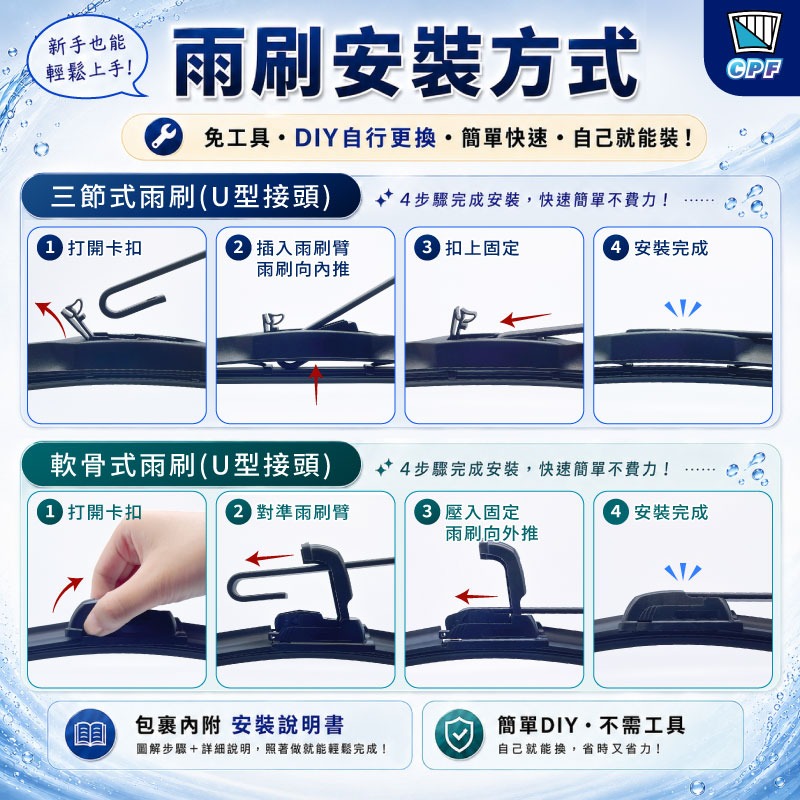 【CPF 矽膠雨刷】三菱 GALANT 1998年~2004年 20+18吋【三節式雨刷 軟骨式雨刷】安裝簡單 服貼-細節圖6