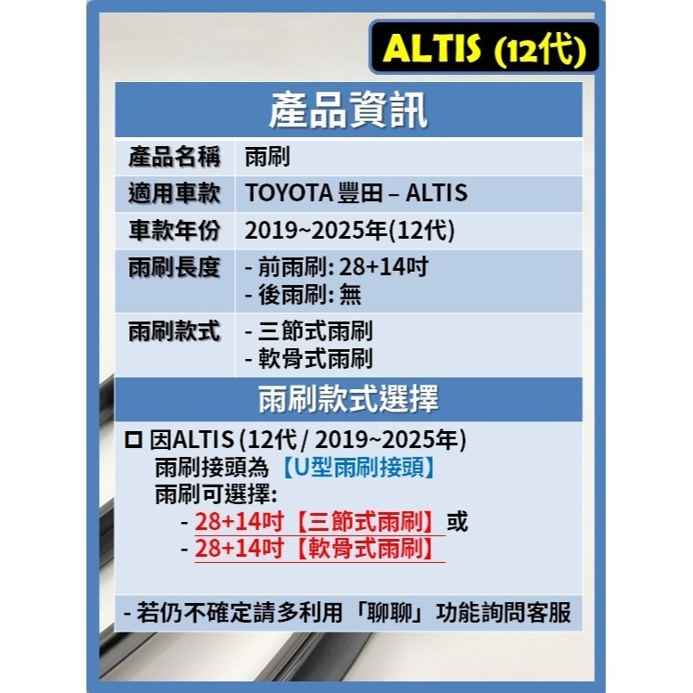 【矽膠雨刷】TOYOTA ALTIS 12代 2019~2025年 28+14吋【三節式 限賣家宅配】【軟骨式可超商】-細節圖3