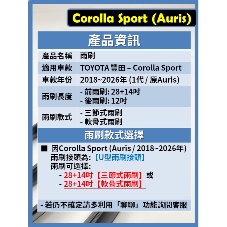 【矽膠雨刷】TOYOTA Corolla Sport  AURIS 2018~2026年 28+14吋【三節 限宅配】-細節圖3