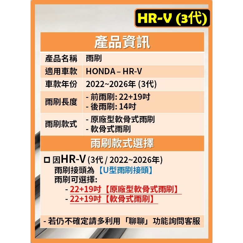 【CPF 矽膠雨刷】HONDA HRV 3代 2022~2026年 22+19吋 【軟骨式雨刷】服貼不跳動 好安靜-細節圖2