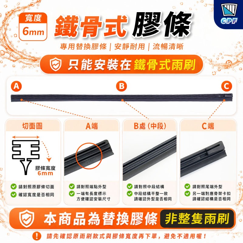 【鐵骨式膠條】20+18吋 6+6mm