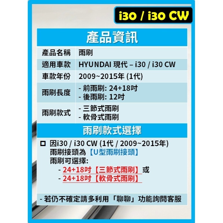 【矽膠雨刷】現代 i30 / i30 CW 2009~2015年 24+18吋【三節式雨刷】【軟骨式雨刷】-細節圖3