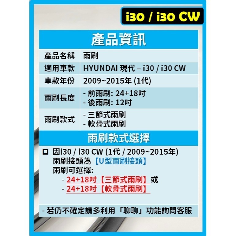【CPF 矽膠雨刷】現代 i30 / i30 CW 2009~2015年 24+18吋【三節式 軟骨式雨刷】安裝簡單-細節圖2