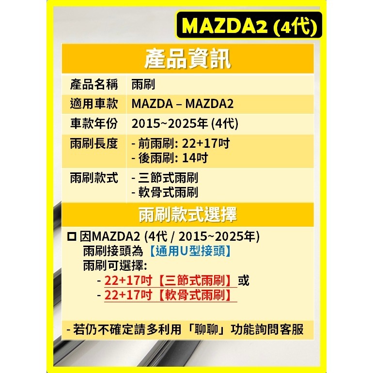 【矽膠雨刷】馬自達 MAZDA2 4代 2015~2025年 22+17吋【三節式 可超商】【軟骨式 可超商】雨刷膠條-細節圖3