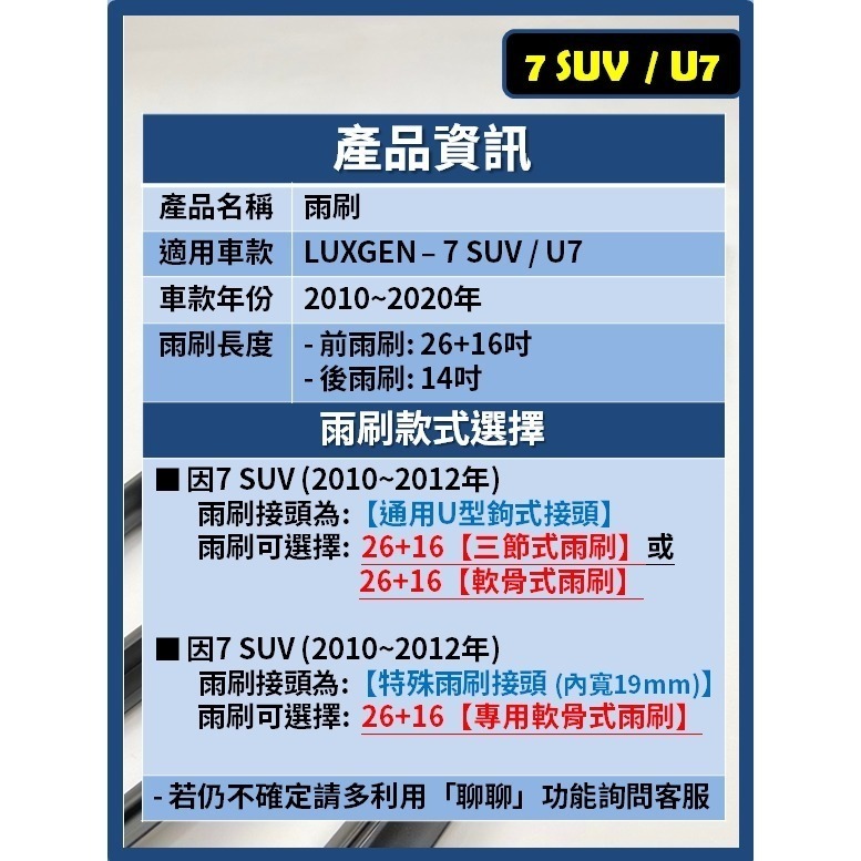 【CPF 矽膠雨刷】 LUXGEN 7 SUV / U7 2010~2020年 26+16吋 【三節式 軟骨式雨刷】-細節圖2