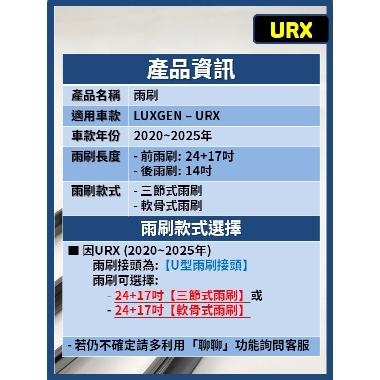 【矽膠雨刷】LUXGEN 納智捷 URX 2019~2025年 24+17吋【三節式雨刷】【軟骨式雨刷】-細節圖3