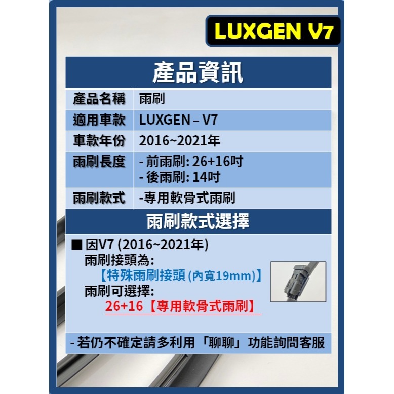 【矽膠雨刷】LUXGEN V7 2016~2021年 26+16吋 專用軟骨式雨刷【雨刷 皆可超商寄送】-細節圖3