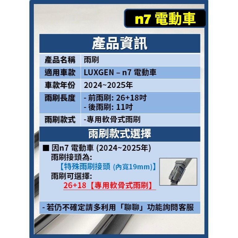 【矽膠雨刷】LUXGEN 納智捷 N7 電動車 1代 2024~2025年 26+18吋【專用軟骨式雨刷】-細節圖3