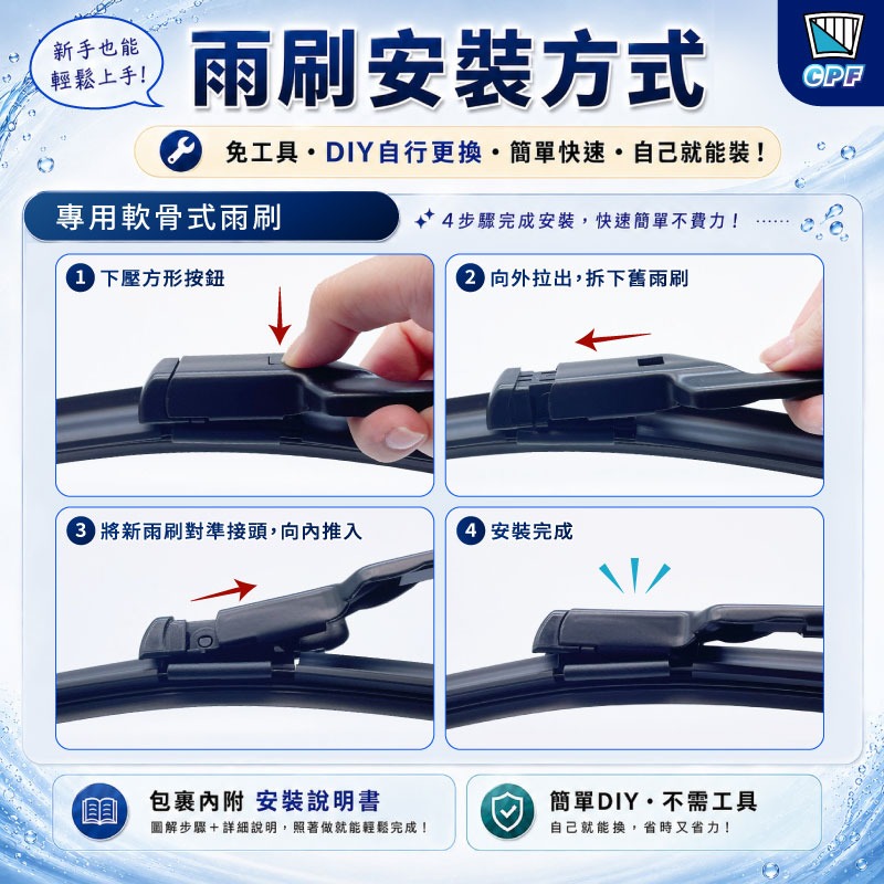 【CPF 矽膠雨刷】福特 FIESTA MK7 2009~2020年 26+16吋 【 專用軟骨式雨刷 】簡單好安裝-細節圖6
