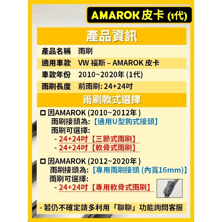 【矽膠雨刷】VW 福斯 AMAROK 皮卡 1代 2010~2020年 24+24吋【三節式 軟骨式 可超商】-細節圖3