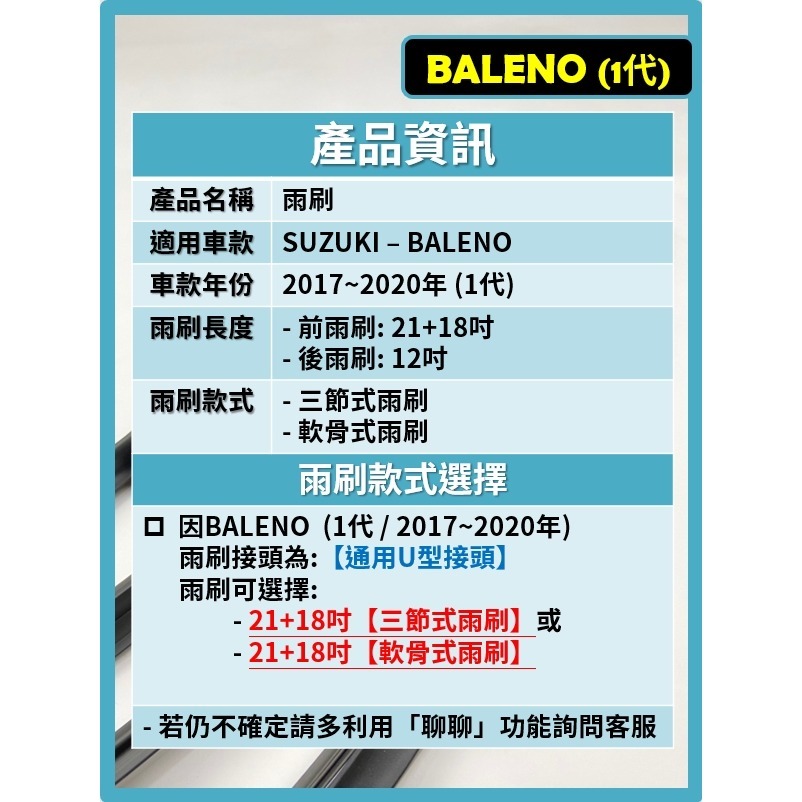 【矽膠雨刷】SUZUKI 鈴木 BALENO 1代 2017~2020年 21+18吋【三節式 軟骨式 可超商】-細節圖3