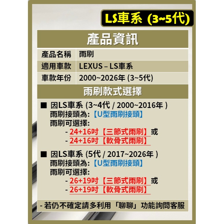 【矽膠雨刷】LEXUS LS車系 3~5代 2000~2026年 26+19吋 24+16吋【三節式雨刷】好安裝-細節圖3