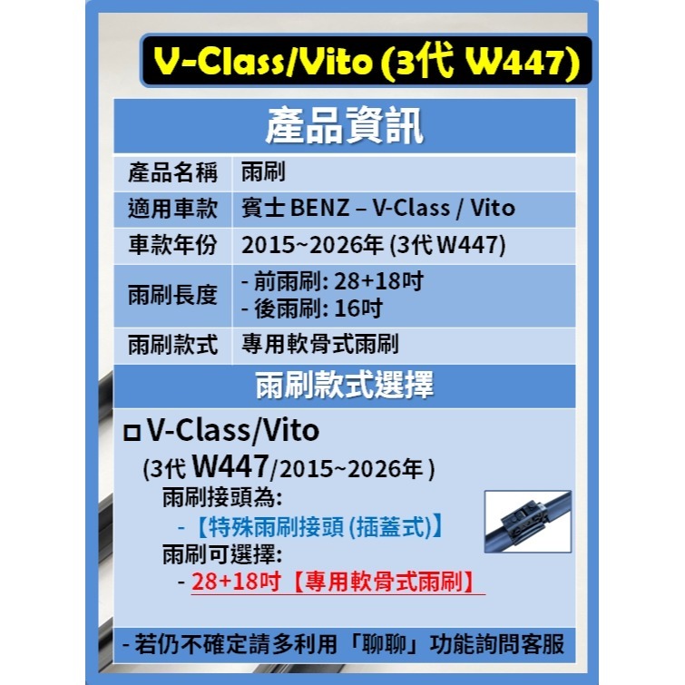【CPF 矽膠雨刷】BENZ 賓士 V-Class Vito 3代 (W447) 2015~2026年 28+18吋-細節圖2