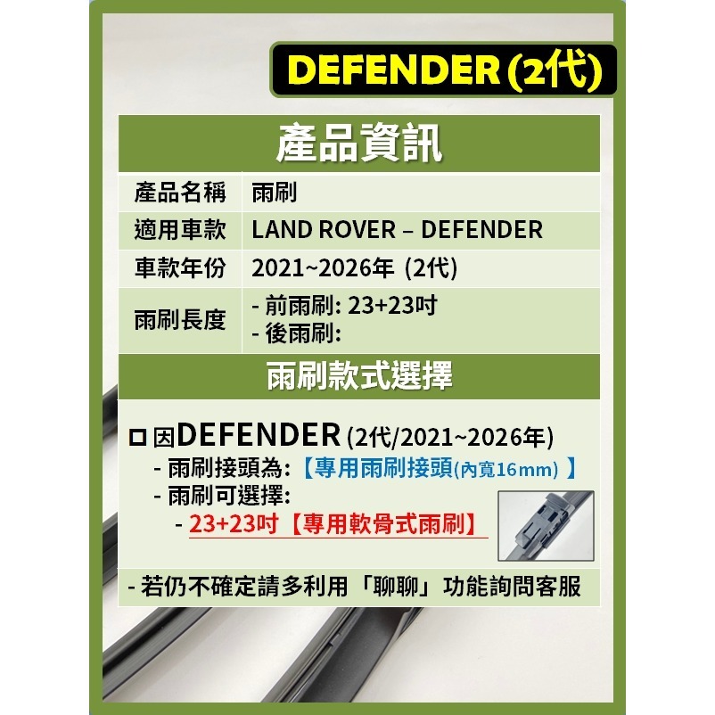 【CPF 矽膠雨刷】Land Rover Defender 2代 2021~2026年 23+23吋 【軟骨式雨刷】-細節圖2