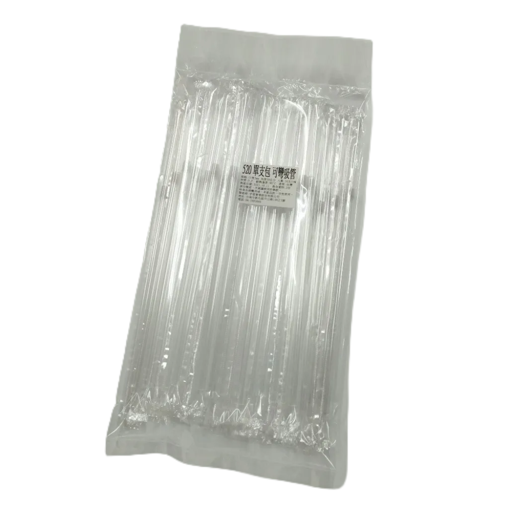 玲瓏小舖【5mm×20公分 250支 單支包 透明 可彎吸管 平口 台灣製】塑膠吸管 直式吸管 長吸管 包套吸管 飲料-細節圖3